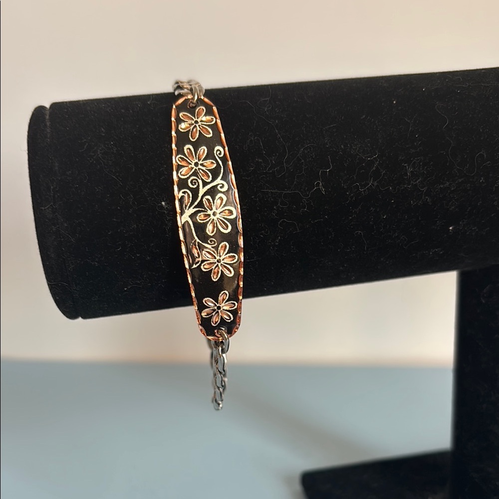 Copper, Black and Silver Floral Bracelet